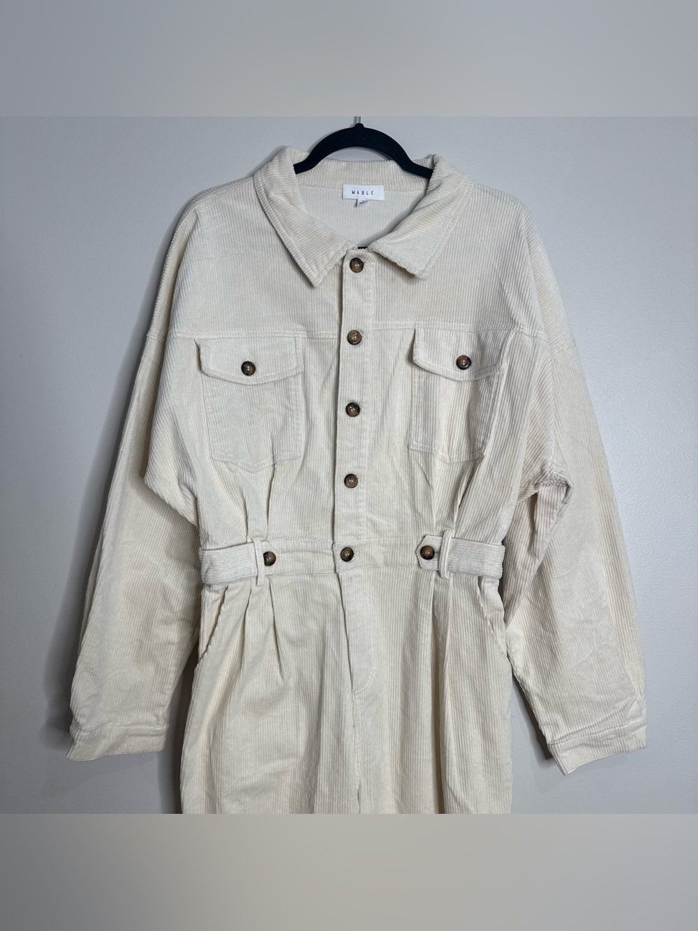 Mable Cream Corduroy Long Sleeve Collared‎ Jumpsuit Utility Neutral Size Large - Picture 2 of 11
